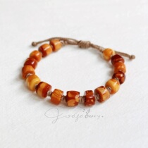 (Gooseberry) natural amber old beeswax flower wax horseshoe bead hemp color cotton rope texture Maillard bracelet