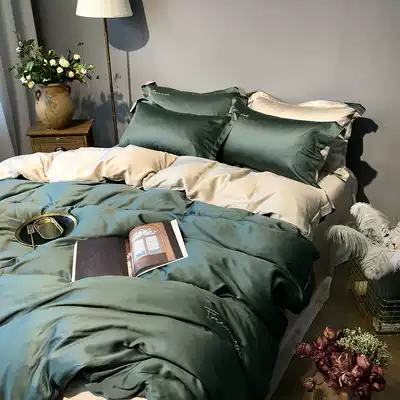 Silk ice silk bed Silk tencel quilt cover bedding Naked silk solid color bed single bed four-piece summer