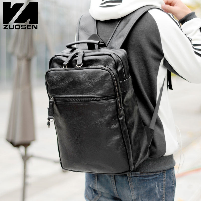 Zuo Sen men's bag Korean version trend double shoulder leather bag men's computer bag student school bag backpack men's leisure travel bag tide