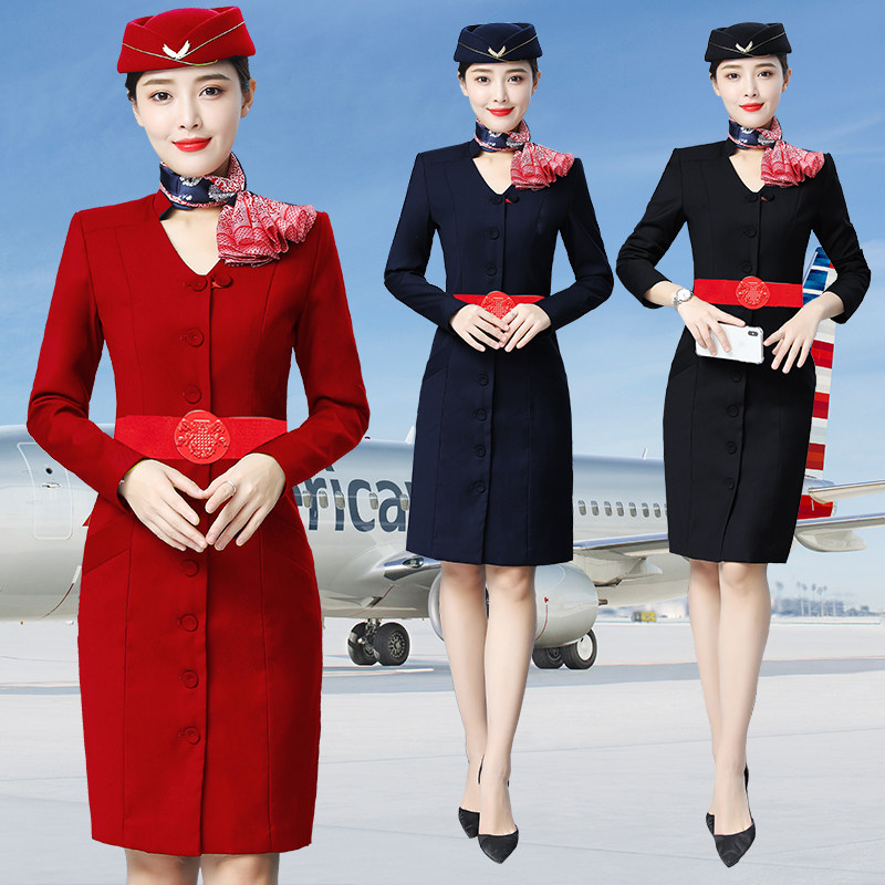 Air attendant uniform dress female spring ol elegant temperament hotel front desk gemshaft jewelry shop work clothes