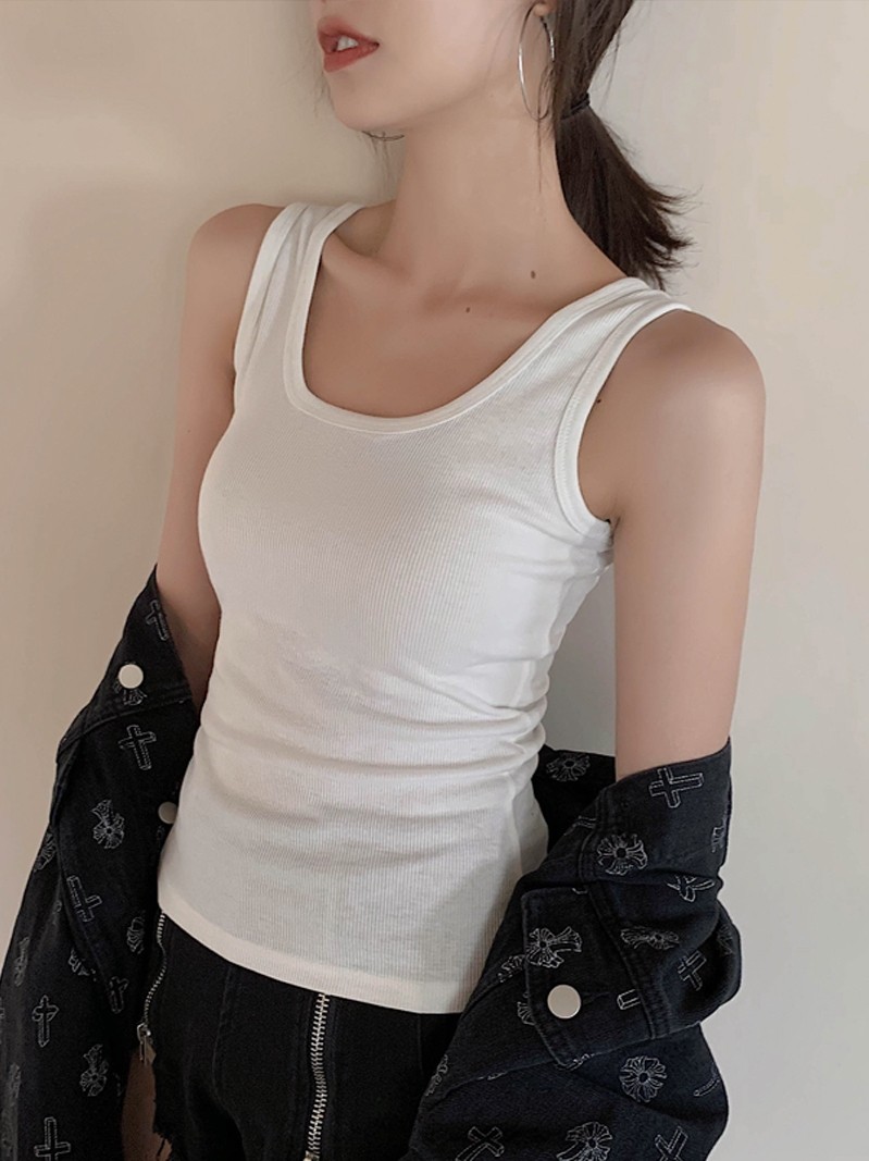 Hong Kong taste Hyuna wind cotton inside a small vest female outside wearing suspenders ins tide summer white beauty back net red movement