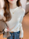 Blue Round-Neck Base Shirt for Women, Fitted with Regular Shoulders, Slimming, Solid Color, Unique Design, Long-Sleeve T-Shirt Top