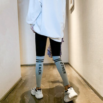 Spring Autumn Winter Net Red Collision Color Splicing Underpants Women External Wearing Tide Sports 90% thick pure cotton tight fit elastic pants