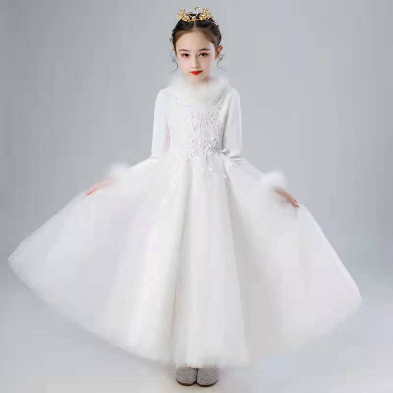 Children's high-end dress autumn winter princess dress girl catwalk fluffy skirt big boy piano playing flower child wedding dress host