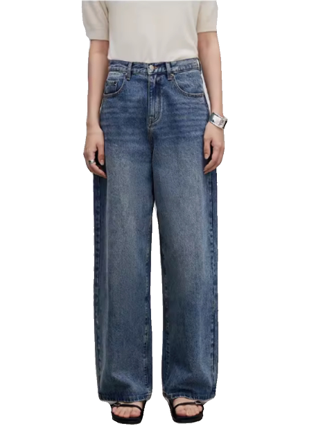 Wangzha Denim Xinjiang Long-Staple Cotton Vintage Washed Wide-Leg Jeans for Women, Versatile, Comfortable, and High-End Feel