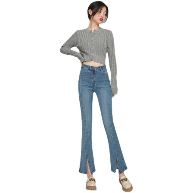 High-Waisted Cropped Flared Jeans for Women, New Fall/Winter Style, Cropped Bell-Bottom Pants for Petite Women