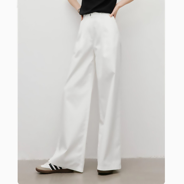 100% Cotton Jeans 2025 Summer New Women's Mid-Waist One-Button Wide-Leg Loose White Long Pants