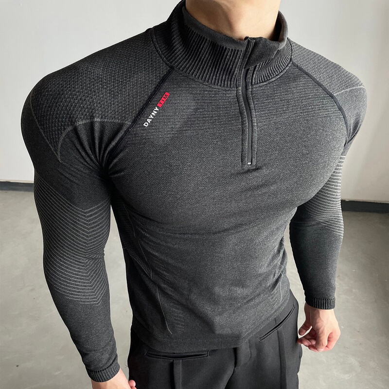 Professional Fitness Training Half-Zip Top That Shows Muscles, High Elasticity, Breathable, Sweat-Absorbent, Quick-Drying, Long-Sleeved, Tight-Fitting Waist-Cinching Top