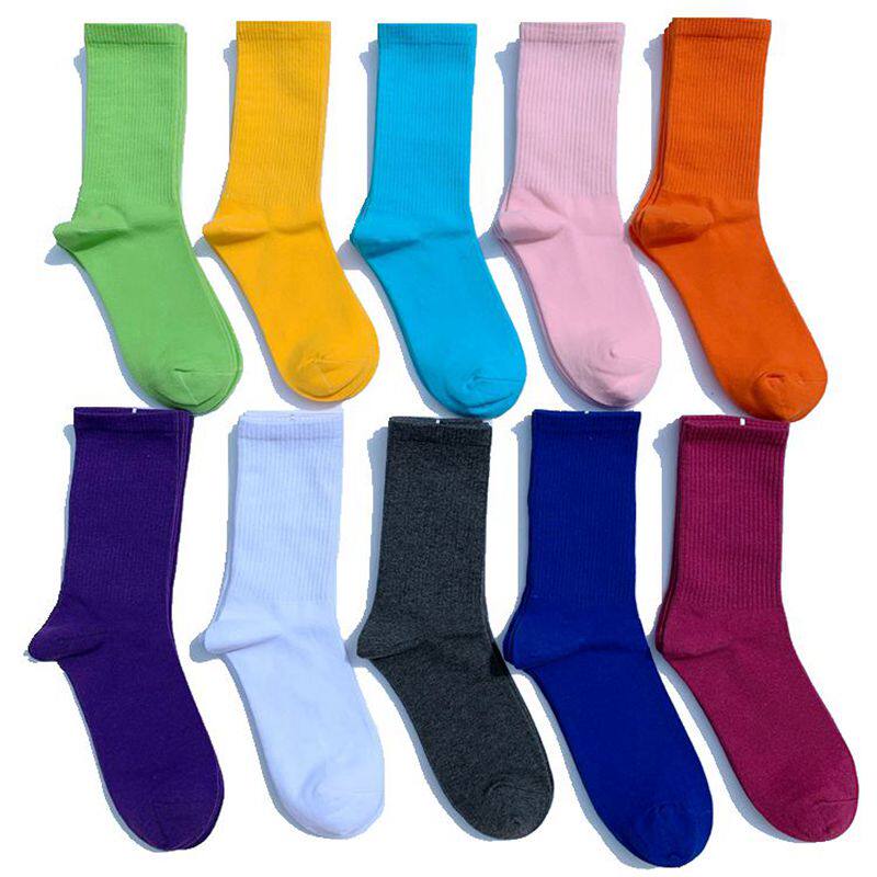 3 pairs of solid color socks tide ins net red men and women in the tube Japanese college style European and American street white and purple skateboard cotton stockings