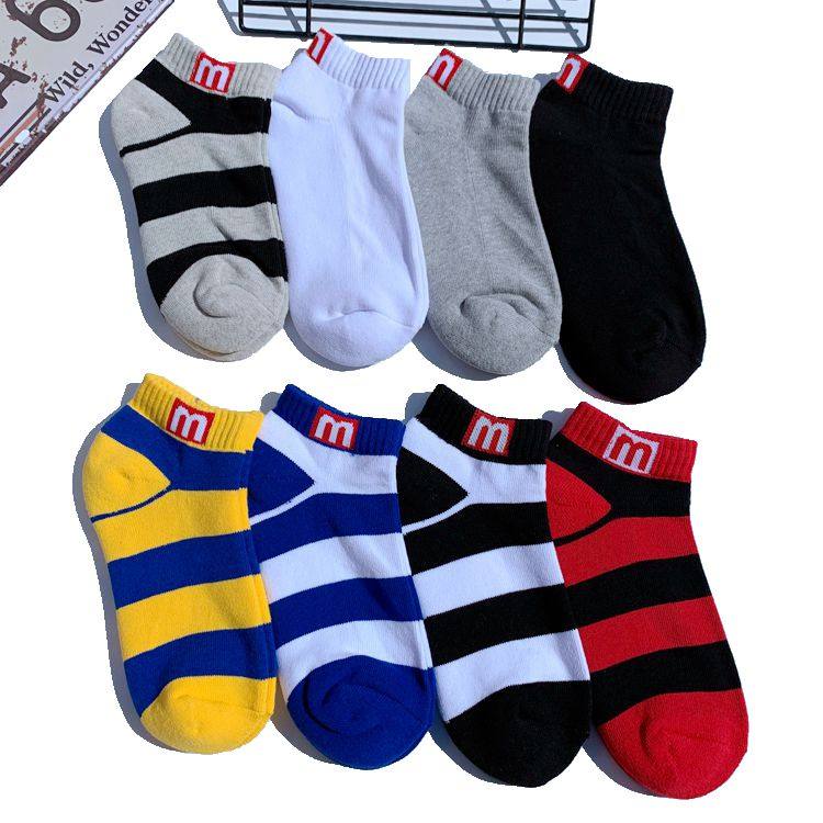 5 pairs of men's short tube towel socks cotton socks basketball socks badminton sports thickened invisible socks color striped socks tide ins
