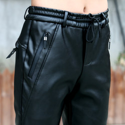 ກາງເກງຫນັງຜູ້ຊາຍເຮັດວຽກ pants velvet thickened ອົບອຸ່ນຜູ້ຊາຍ slim ໄວຫນຸ່ມ PU pants ຫນັງລົດຈັກ windproof ແລະກັນນ້ໍາແບບ