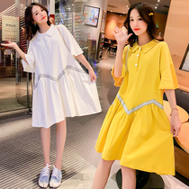 Pregnancy Woman Dress Dress Dress 2021 Summer Big Code Casual surrogacy Long Leafed Lotus Leaf Sleeve Sweet doll dress