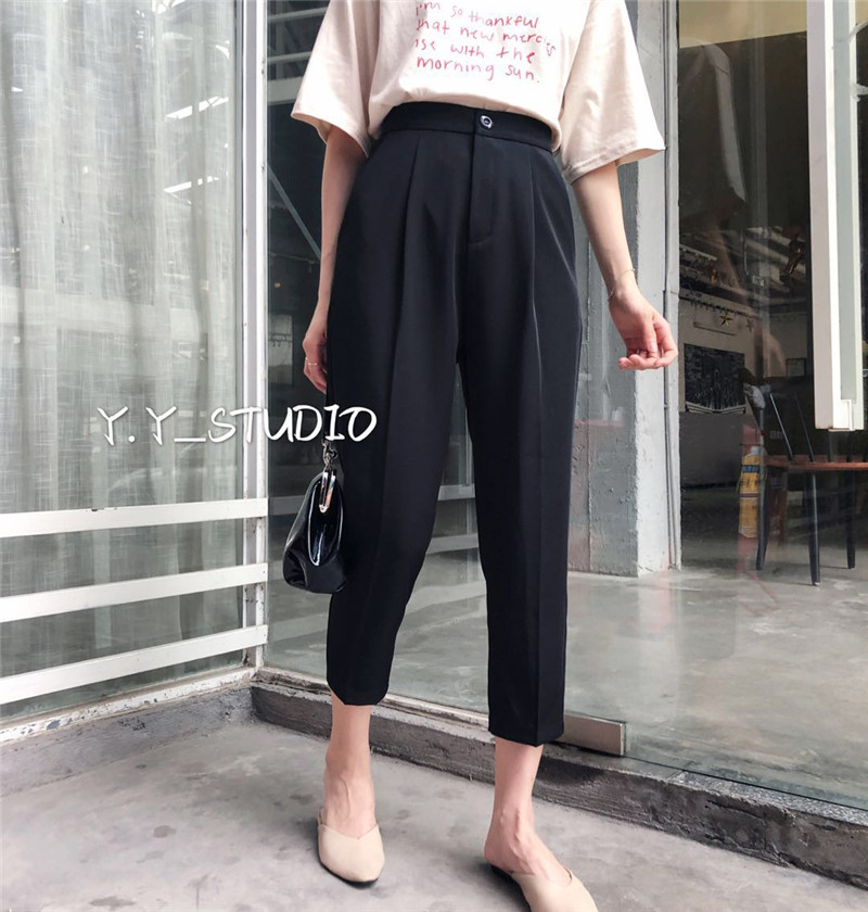 Harem pants women's 9 points pants small feet are thin and versatile 2022 summer new high waist smoke pipe black casual suit pants