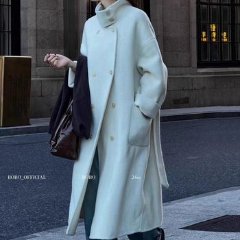 BOBO秋冬新款6011韩系气质立领双面羊毛大衣显瘦中长款双面呢外套