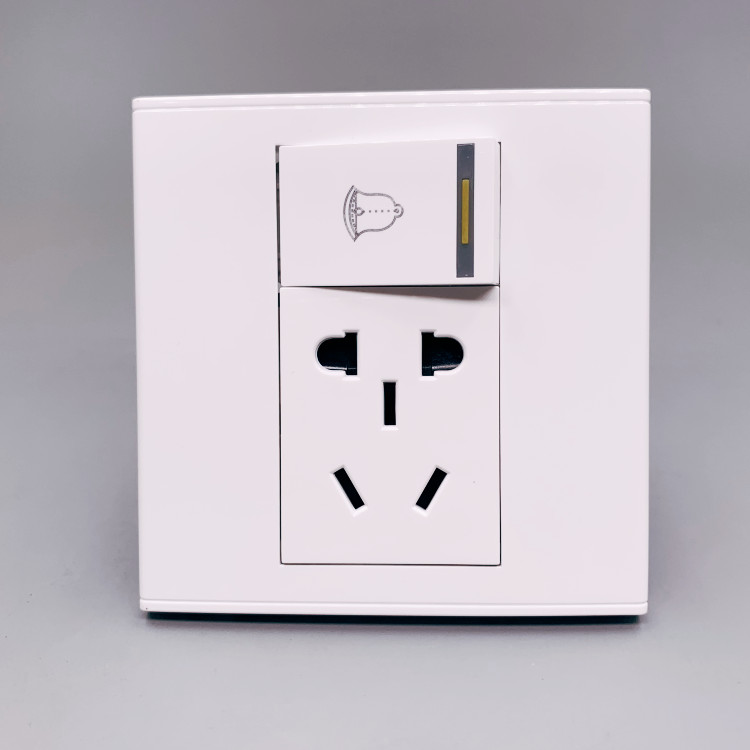 Doorbell button plus national standard five-hole power socket Automatic reset switch with two or three levels 5-hole panel dark installation 86