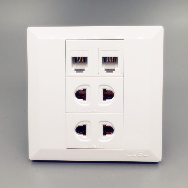 Double phone plus Four-hole power outlet Two-pair telephone connector with 4 holes 22 hole switch panel 86