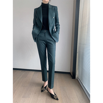 Casual suit suit women Korean fashion temperament British style autumn new dark green fried street professional small suit