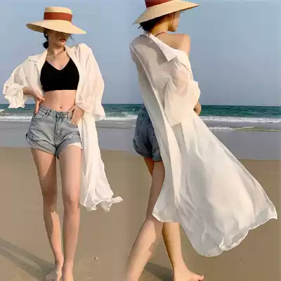 Sunscreen clothes cardigan women's 2021 summer new beach super fairy chiffon thin blouse loose bikini swimsuit jacket