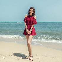 One-piece skirt swimsuit women cover belly thin sexy small chest gathered conservative fashion Korean hot spring bathing suit women