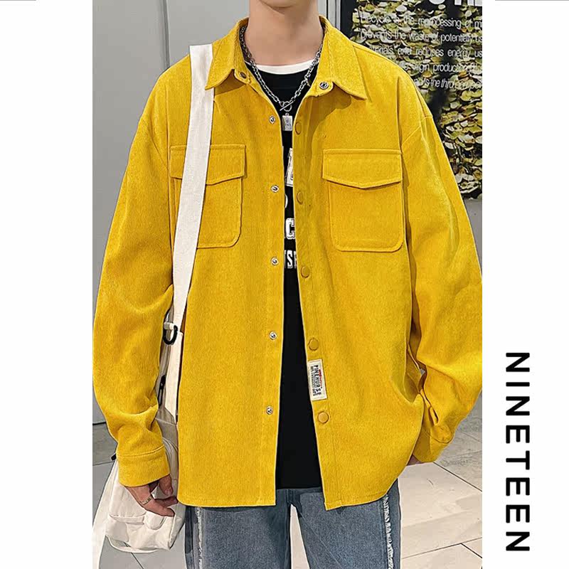 Workwear casual shirt men trend loose harbour wind system flip-collar shirt with youth in simple coat