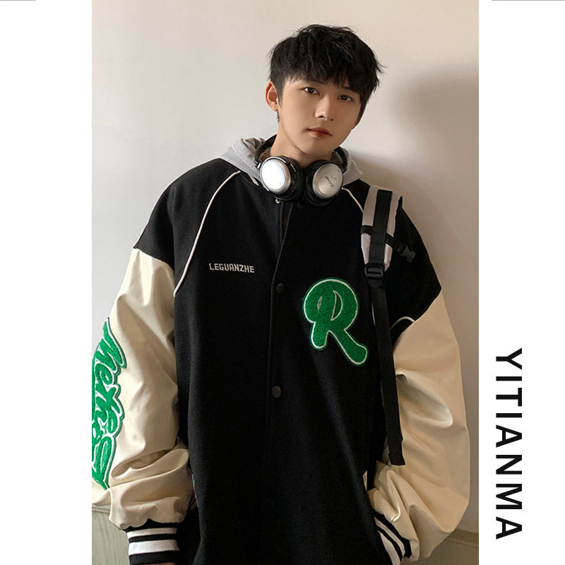 Autumn new youth Hong Kong style big soap casual loose Japanese men's large size stand-up collar baseball uniform jacket long-sleeved jacket