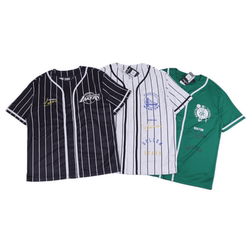 MLB team vertical striped baseball shirt short-sleeved basketball fitness quick-drying button cardigan T-shirt