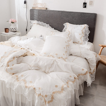 ins Net red sheets four-piece cotton cotton white quilt cover lace dress girl heart summer bedding