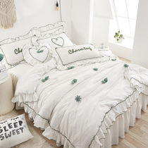 Korean Princess wind wash cotton four-piece cotton quilt cover 1 5m1 8m bed podium cotton double bed supplies