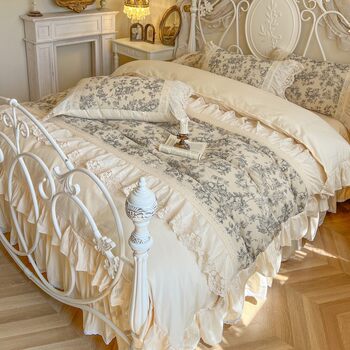 French retro princess style cotton four-piece set with lace trim