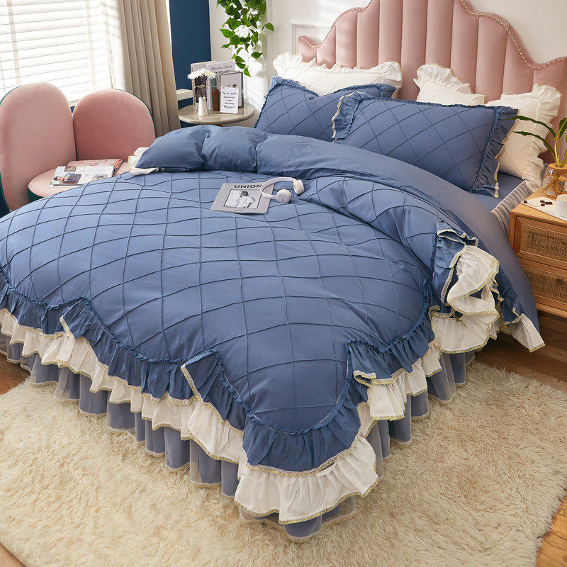 Net Red Ins Lotus Leaf Lace Full Cotton 100 Pure Cotton Four Pieces Teenage Girl Hearts Princess Wind Bed Skirt Bedding bedding 4