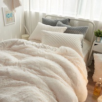 Han Style Winter Goose Down Water Mink Suede Four Pieces With Velvet Thick Warm Coral Suede Bed velvet 1 8m Bed Goods