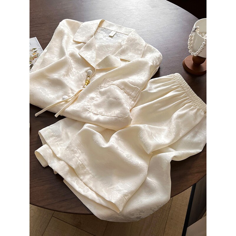 Victoria's Luxury High-Quality Silk Pajamas for Women, Summer Short-Sleeved Shorts, Chinese-Style High-End Couple's Home Wear for Men