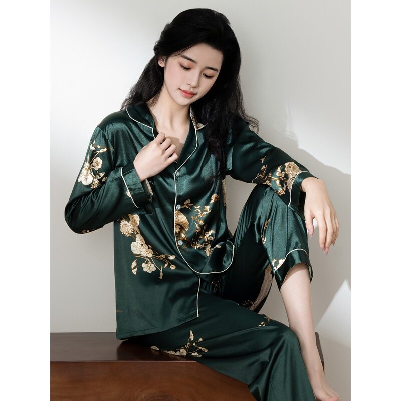 Victoria High-Quality Silk Pajamas for Women, High-End Thin Spring and Summer Home Wear, Long-Sleeved Light Luxury Style for Women