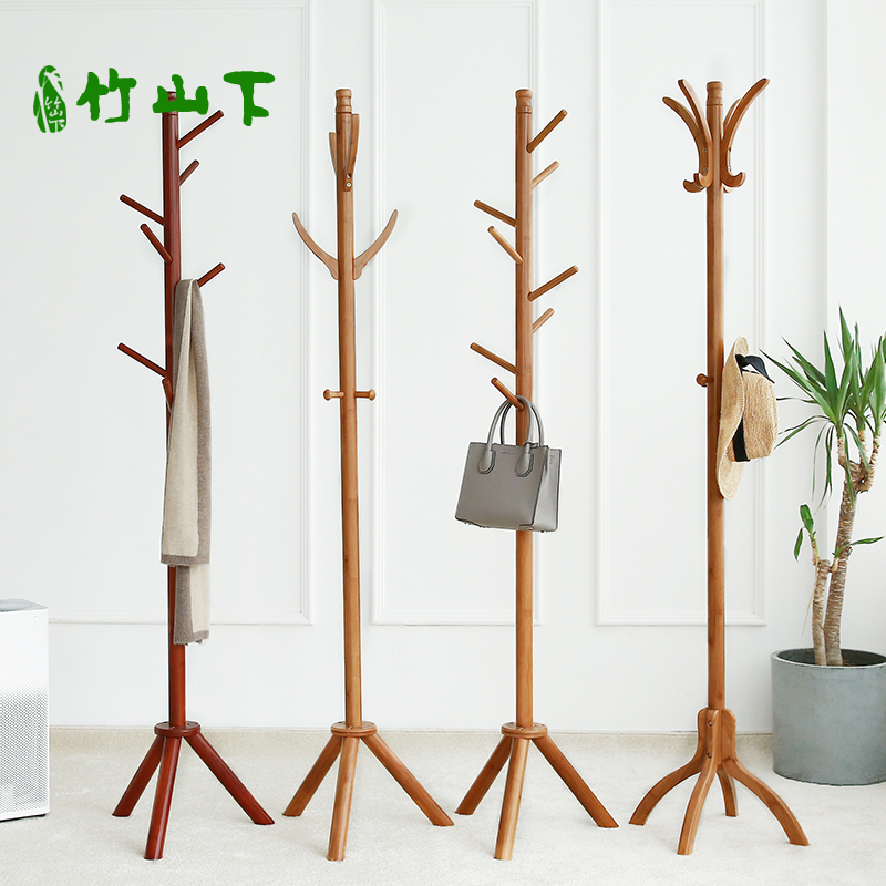 Hanger Floor-to-ceiling bedroom solid wood coat rack Household simple single-pole clothes rack vertical bag rack