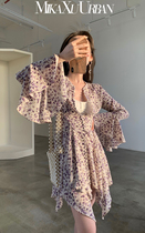 MXU original handmade satin can salt sweet Hepburn long sleeve purple floral vintage French tea break dress