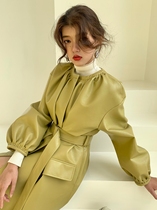 MXU handmade craftsmanship imported from Japan environmental protection PU leather loose profile thick leather jacket women long winter