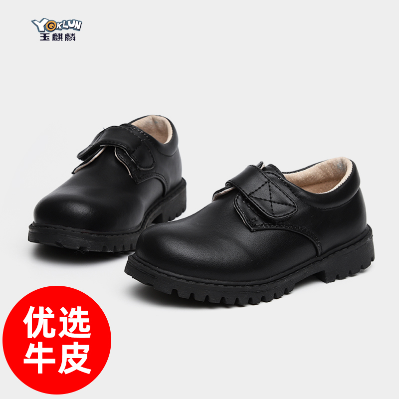 Boys' leather shoes summer black British leather cowhide soft bottom kindergarten spring and autumn performance children's shoes with suits