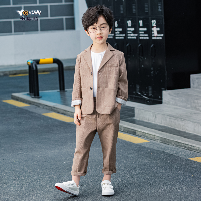 Boys suits spring and autumn handsome children's spring clothes casual boys suits flower girls small dresses British three-piece suit