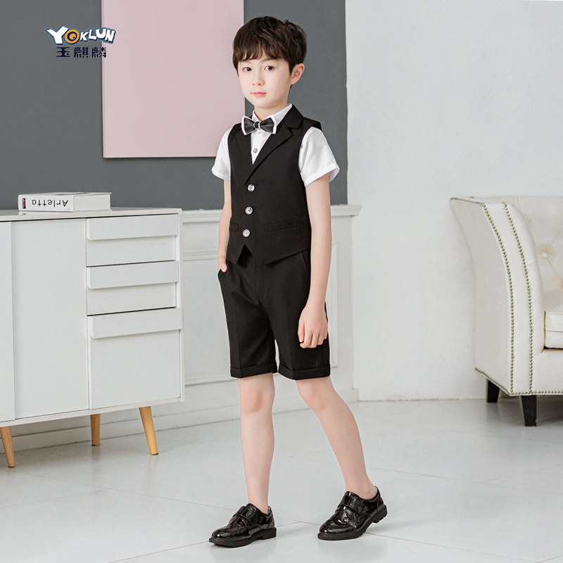 Boys suit suit summer children's vest vest summer casual British wedding small flower girl white dress costume
