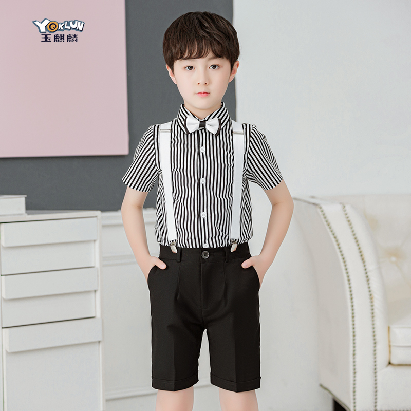 Boys suit suit summer short-sleeved flower girl dress holding baby bag child host kindergarten chorus performance costume