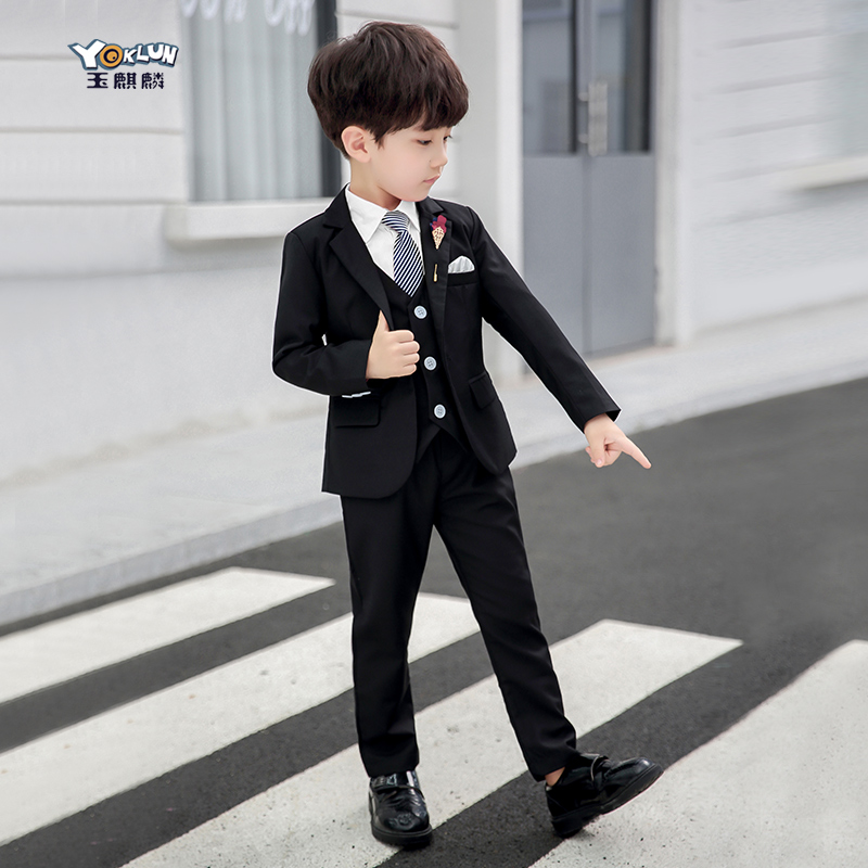 Boys suit suit spring handsome casual children's wedding small flower girl dress spring and autumn white suit three-piece suit