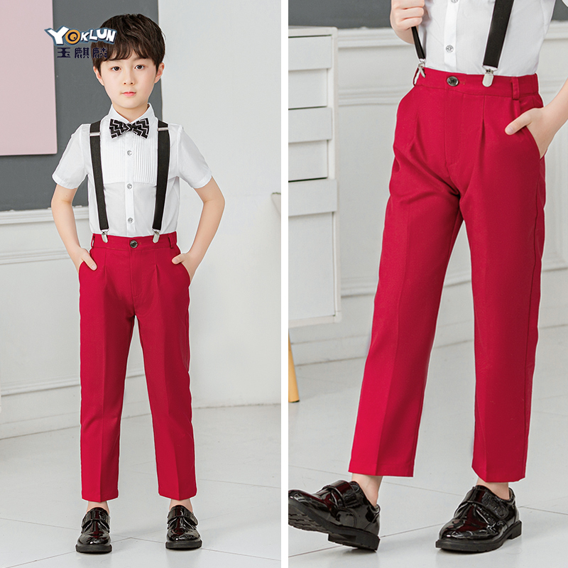 Boys trousers spring and autumn little boy black trousers performance trousers children's suit holding baby bag pants red dress suit