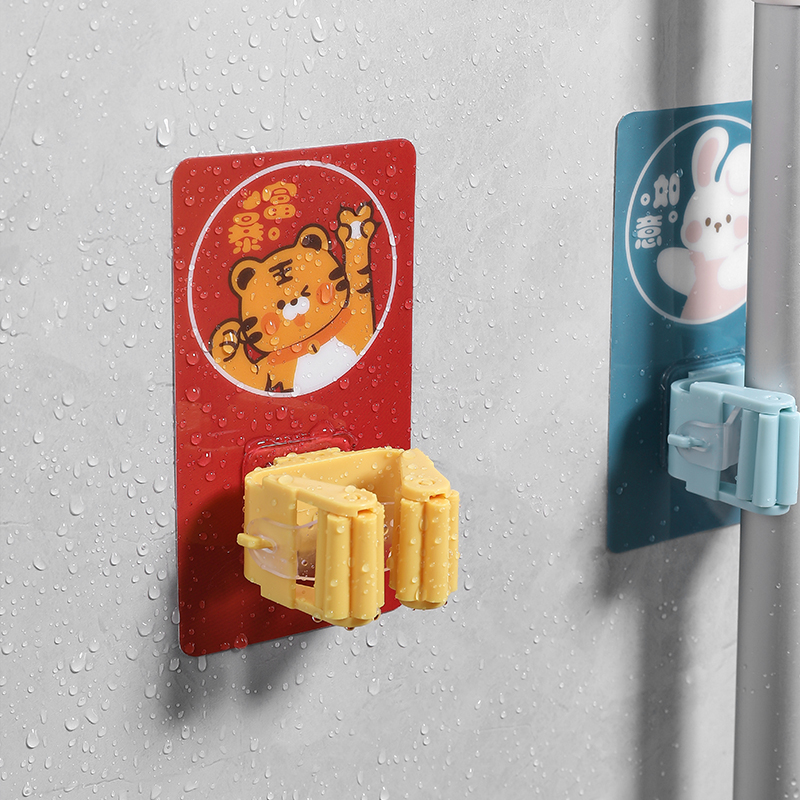 Handle hook-free punch mop-clamp-hook toilet-hook-hook-toilet-hooked artifact-mounted cartoon-stick-hooked mop-mop
