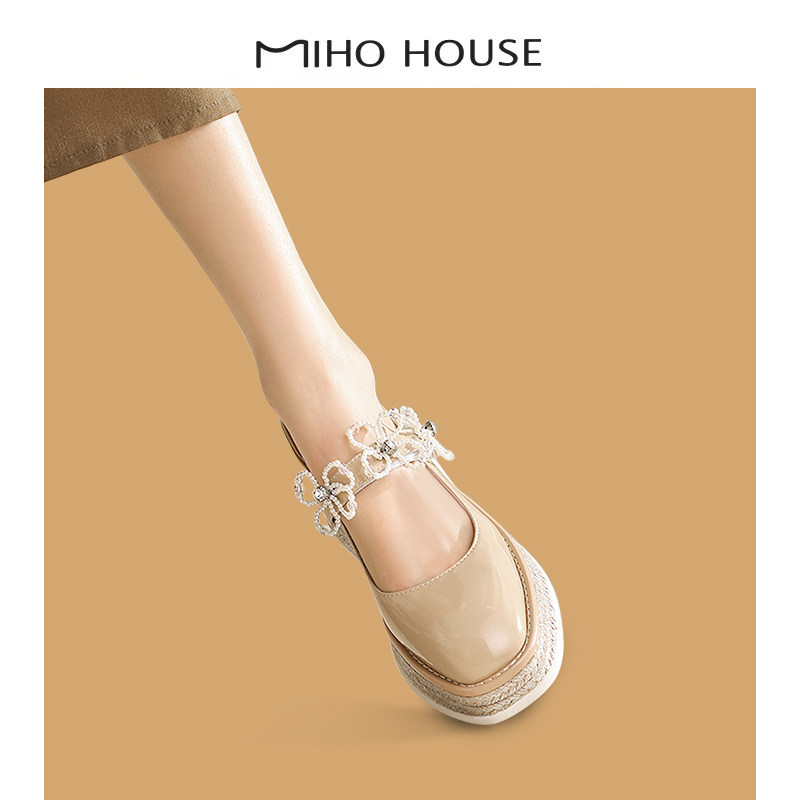 Ulovazn Japan ~ spring 2023 new almond linen bottom bead magic stick thick soles Mary pearl shoes