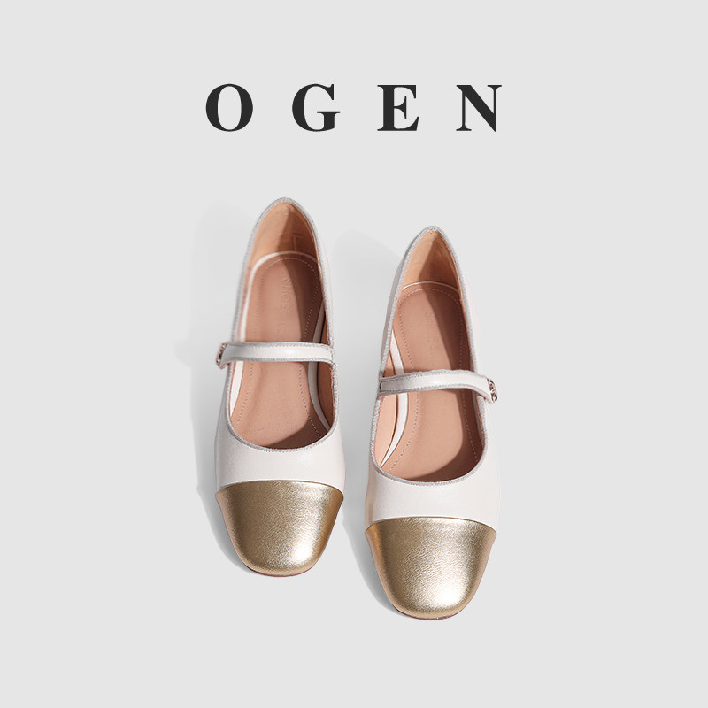 Ulovazn Japan~shallow soft leather single shoe head pearl one foot with a piece of coarse heel shoes