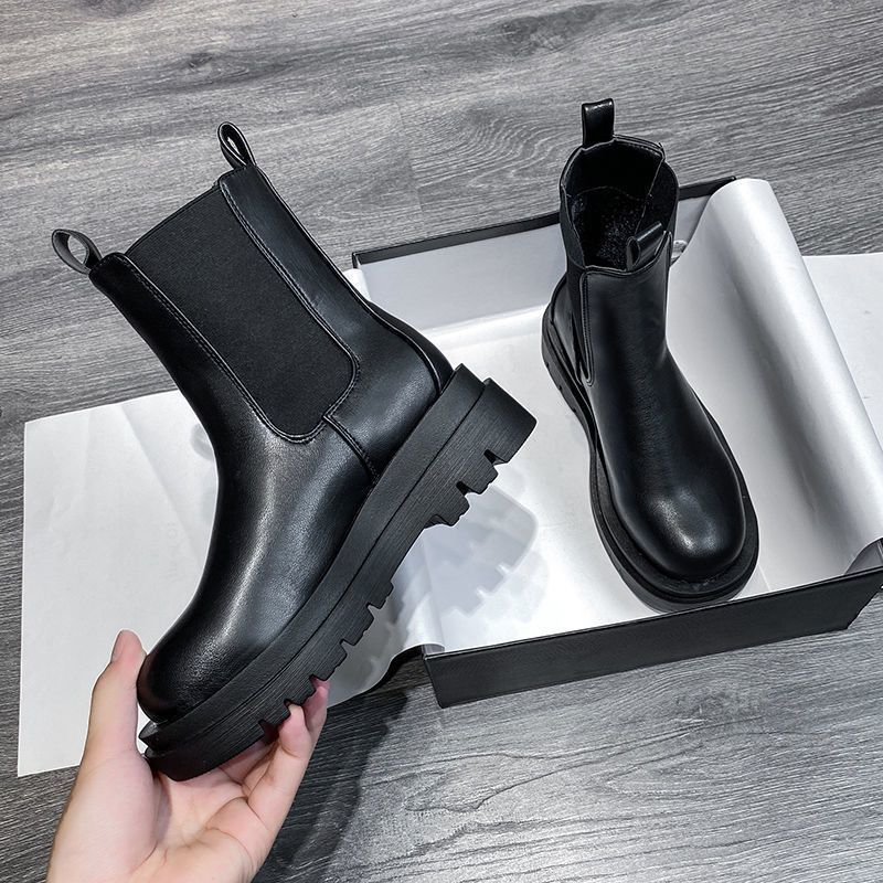 Mona same style Martin boots women's British style spring and autumn single boots motorcycle mid-tube chimney boots thick-soled Chelsea short boots