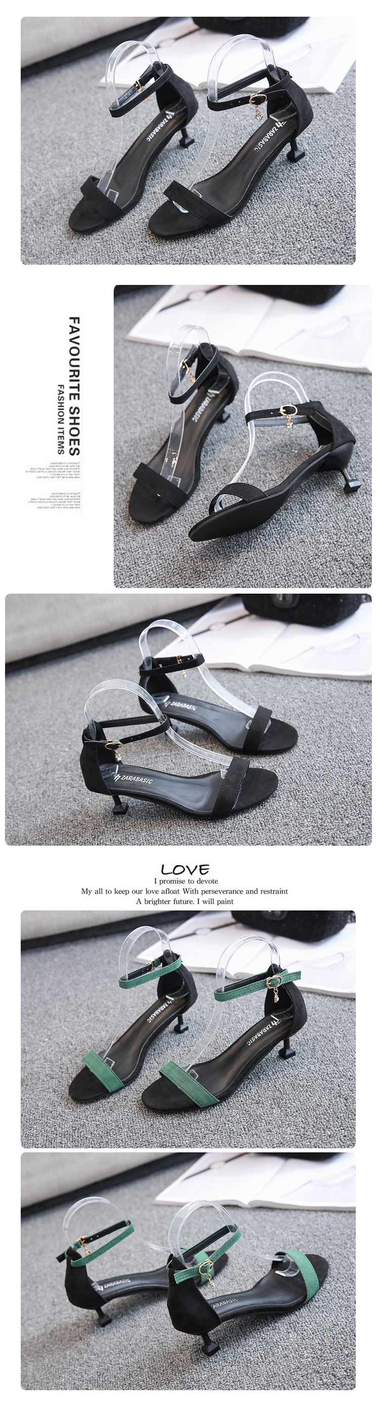Giày sandal nữ mùa hè màu đen có khóa cao gót 5cm hoang dã 2018 mới nhỏ giày đế xuồng tươi mới dép hermes nữ chính hãng