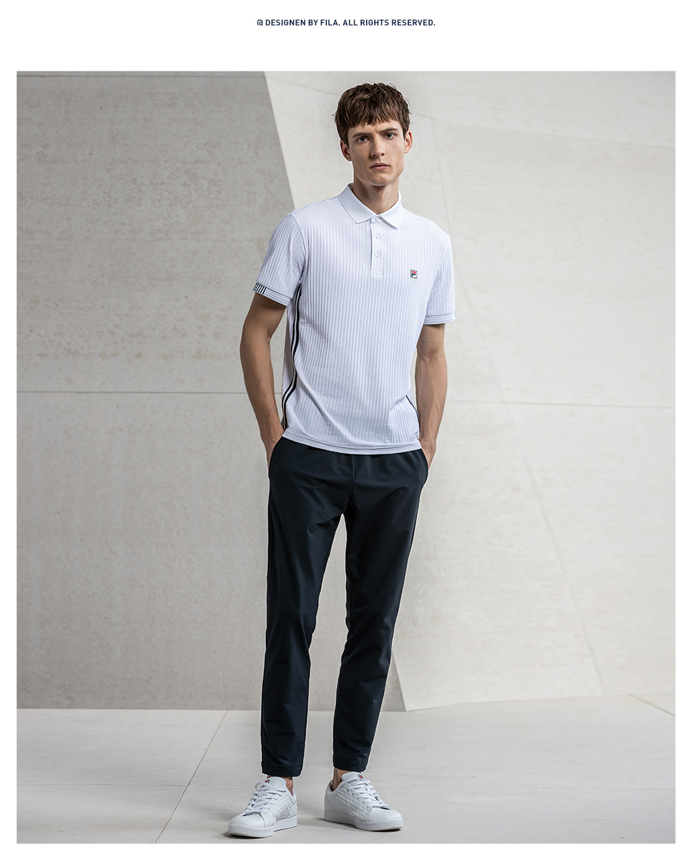 Áo thun ngắn nam Fila Fila 2019 mùa xuân Mới đơn giản đan áo ngắn tay áo sơ mi ngắn tay nam - Áo polo thể thao polo tay dài
