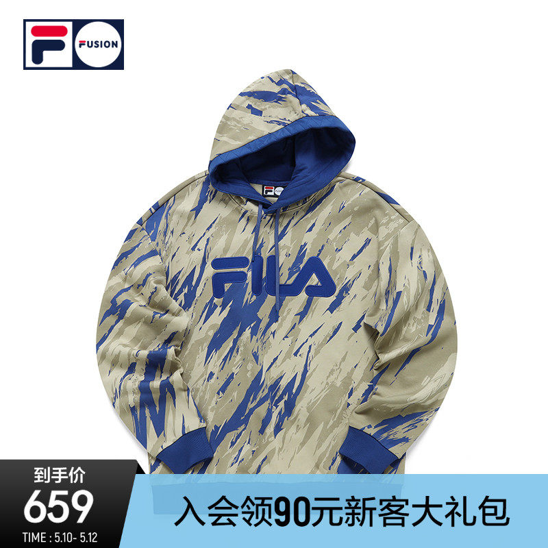 FILA FUSIONFila Tide Cards 2022 Spring New Pint Collage Street Sports Loose even Hooded Jersey Men
