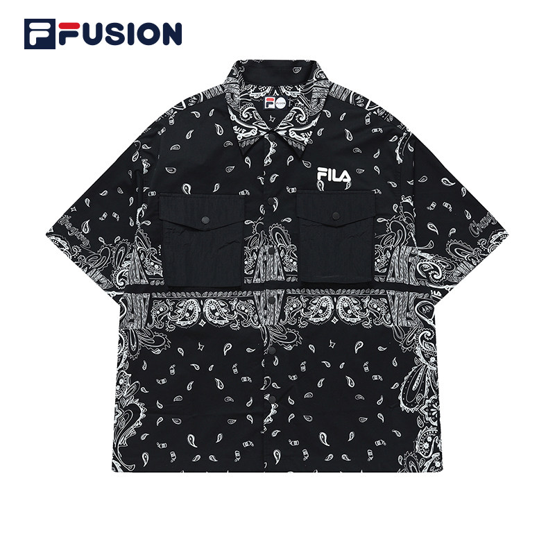 FILA FUSIONFila Men's shuttle short sleeve shirt 2022 Summer new full print Sport T